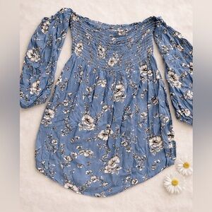 Floral Dress Blue Off the shoulder